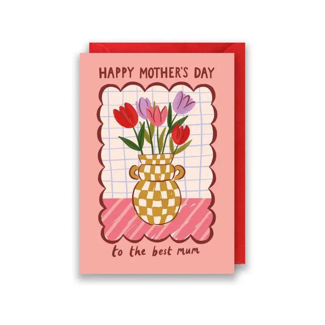 Scallop Frame Vase Pink Mother's Day Card