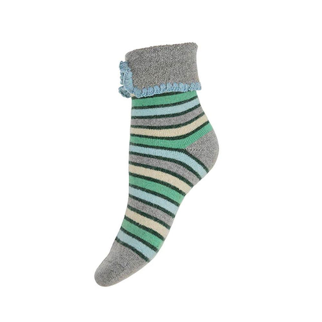 Blue and Green Striped Women's Cuff Socks