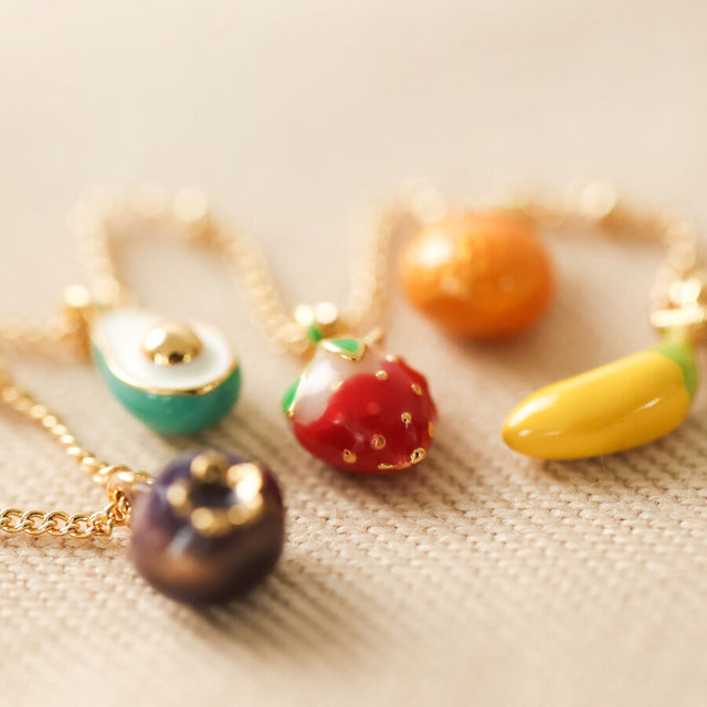 Enamel Fruit Charm Necklace in Gold