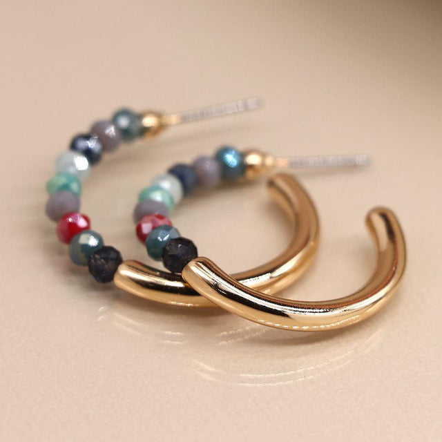 Pom Boutique Multi Colour Beaded Open Hoop Earrings Close Up