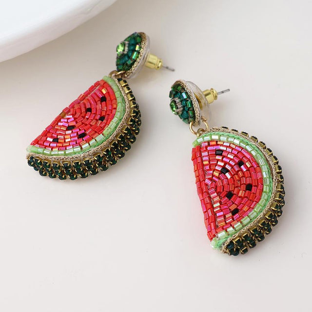 Watermelon Beaded Drop Earrings