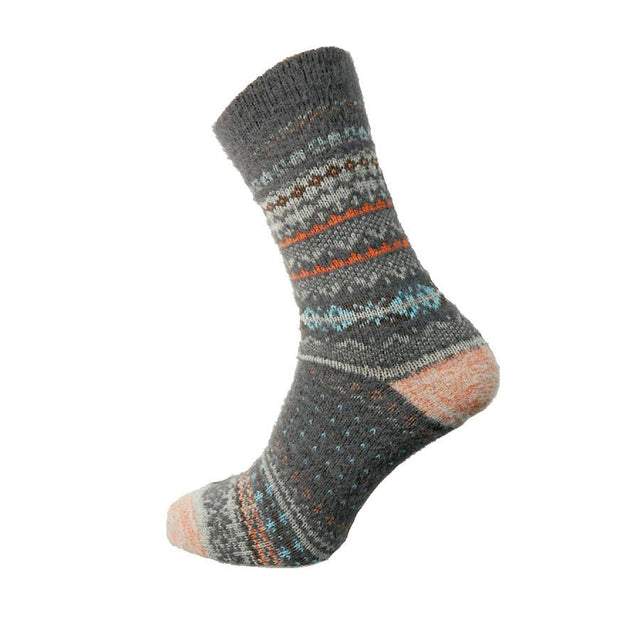 Dark Grey, Orange and Blue Patterned Men's Wool Blend Socks