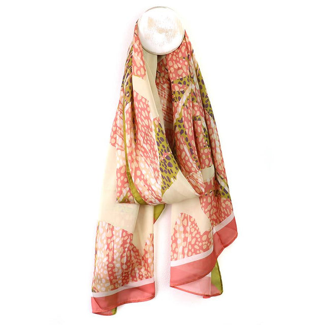 Peach and Lime Green Printed Scarf