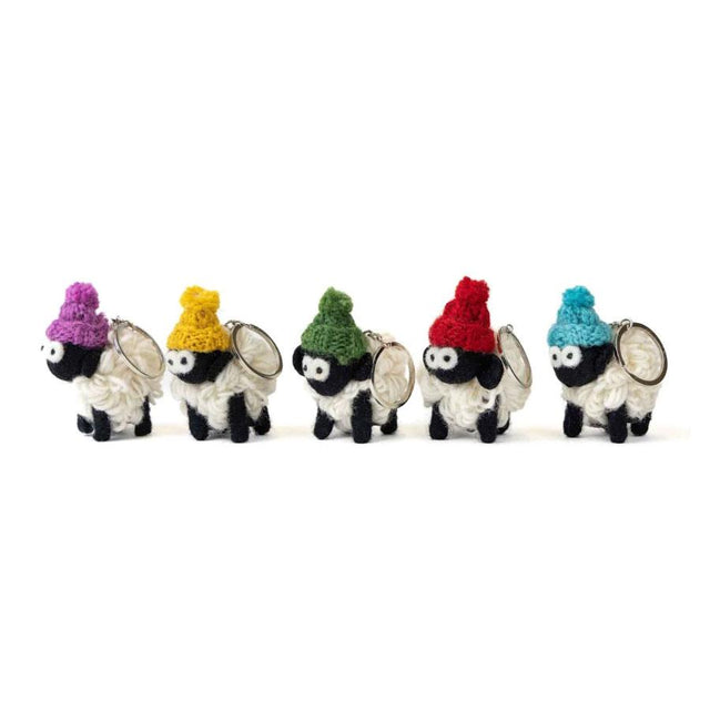 Bobble Hat Sheep Keyring - Assorted Colours