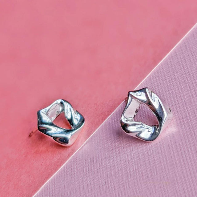 Silver Textile Stud Earrings