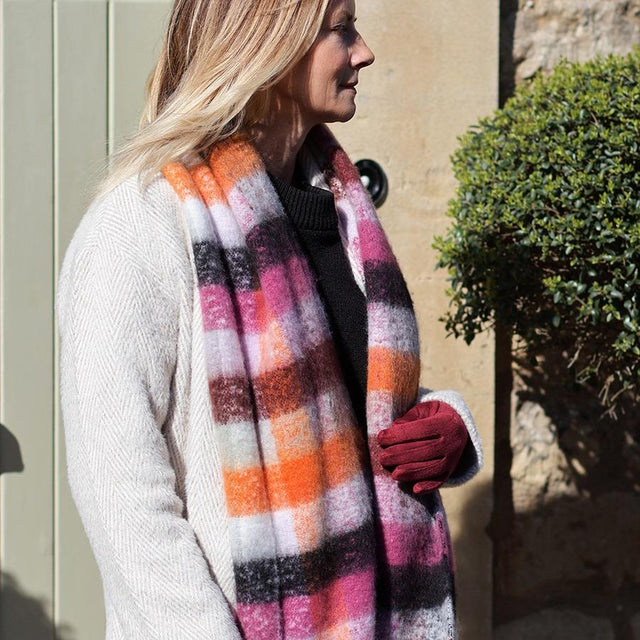 Magenta, Orange and Black Cosy Check Scarf