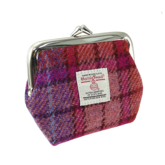 Orange and Purple Tartan Harris Tweed Clasp Purse