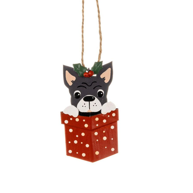 Frenchie in Parcel Metal Hanging Decoration