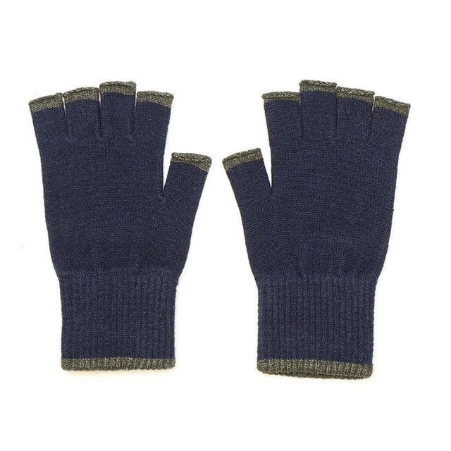 Navy Men's Fingerless Gloves with Grey Trim