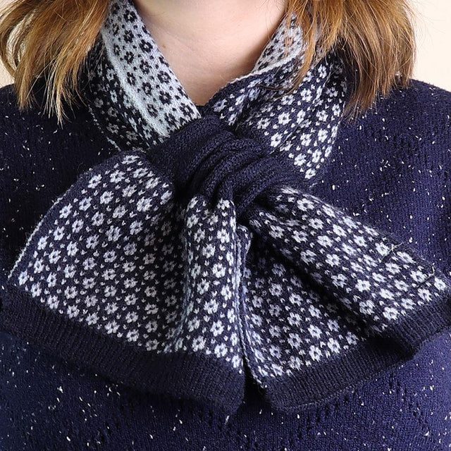 Dark Navy Blue Floral Scandi Short Pull Through Scarf