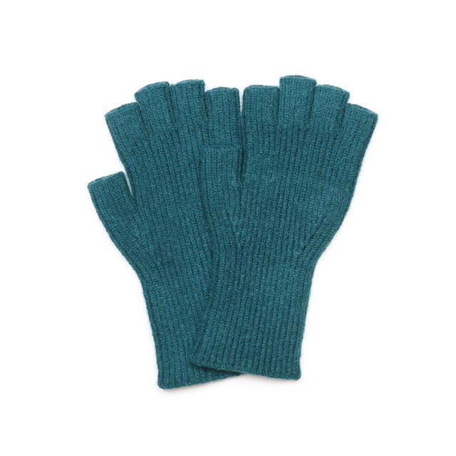 Teal Ribbed Fingerless Gloves