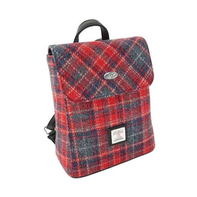 Harris Tweed Red & Grey Tartan Tummel Mini Backpack