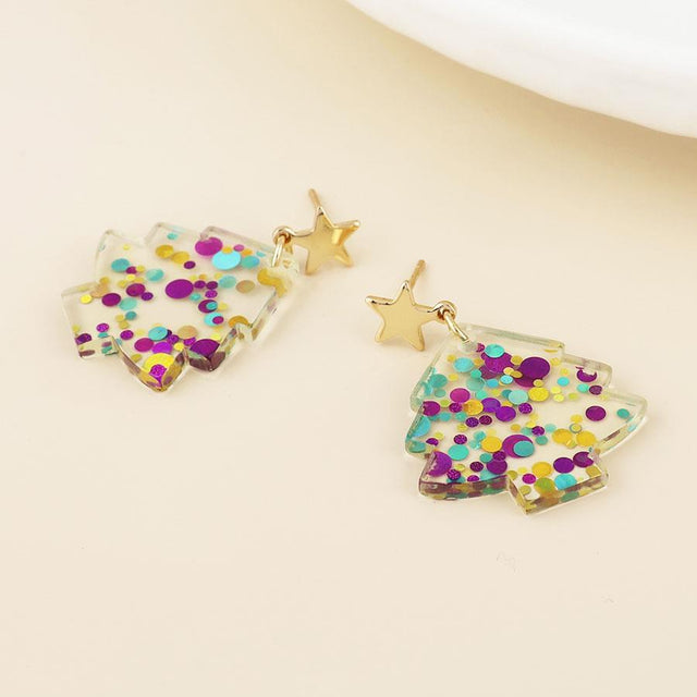 Multi Colour Christmas Tree Earrings