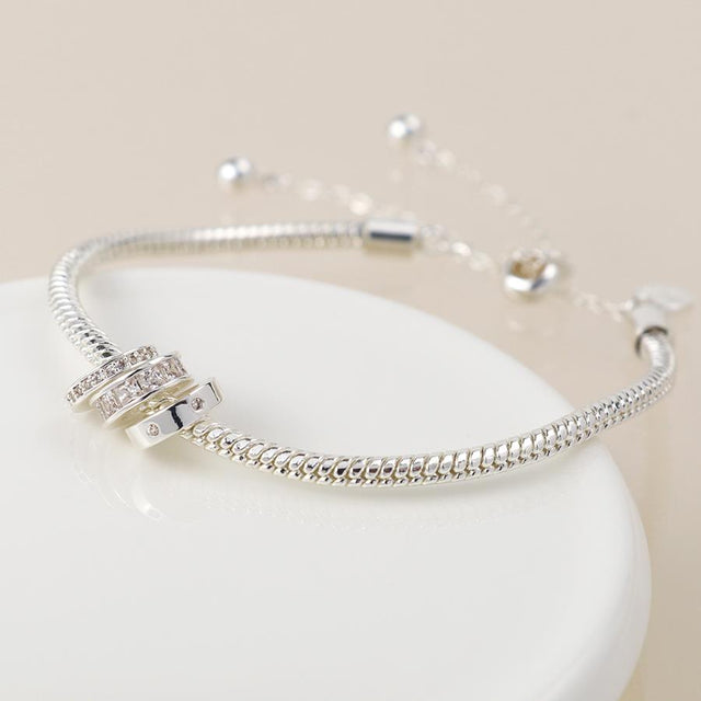 Silver Triple Mini Crystal Rings Bracelet