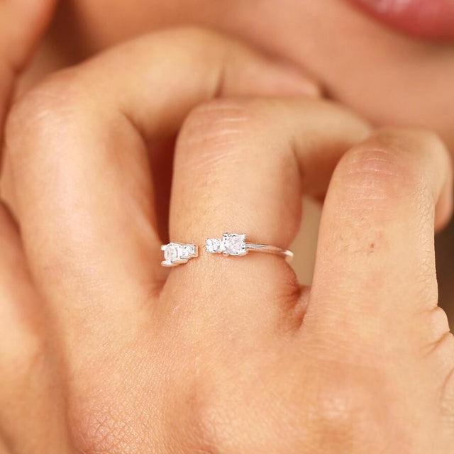 Adjustable Sterling Silver Crystal Ring on Model
