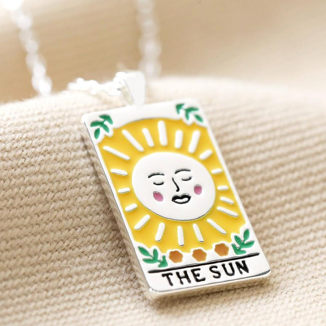 Lisa Angel Enamel Sun Tarot Necklace in Silver Close Up