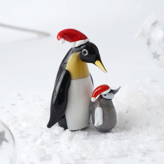 Mini Glass Festive Penguin Family Decoration