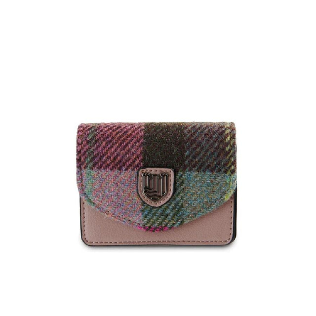 Pink and Green Tartan Harris Tweed Card Case Close Up