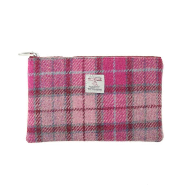 Glen Appin Harris Tweed Berneray Zip Pouch in Vibrant Pink Buchanan