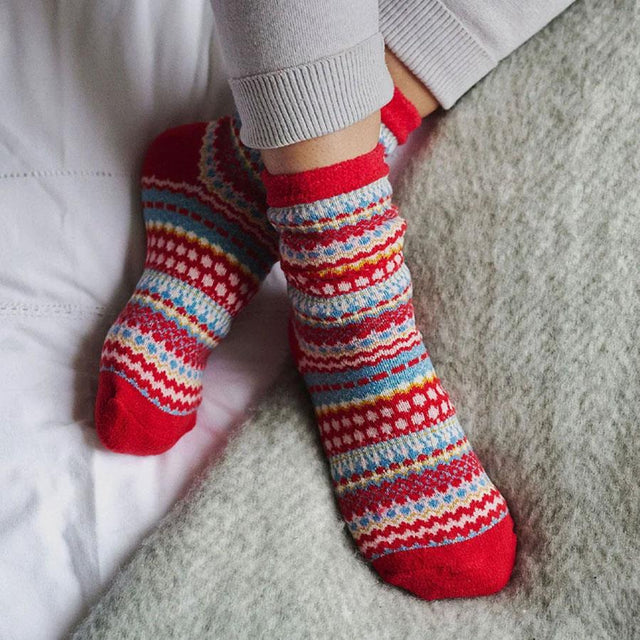 Red Brooke Fairisle Cabin Women's Socks