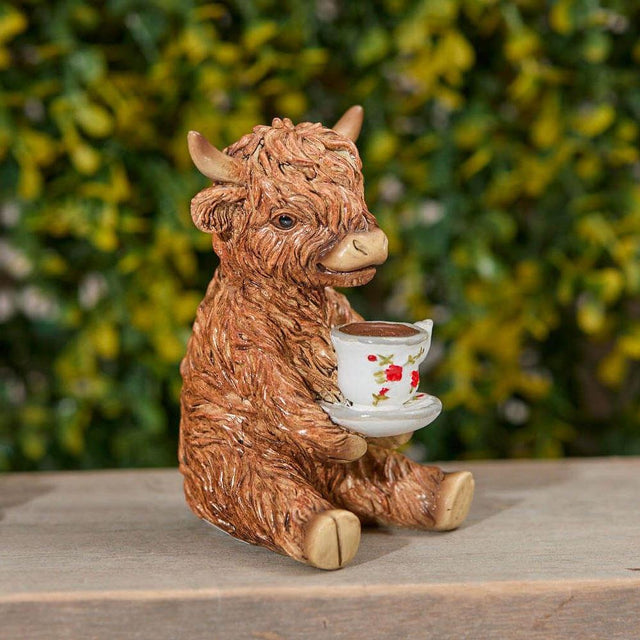 Highland Cow with Teacup Resin Ornament