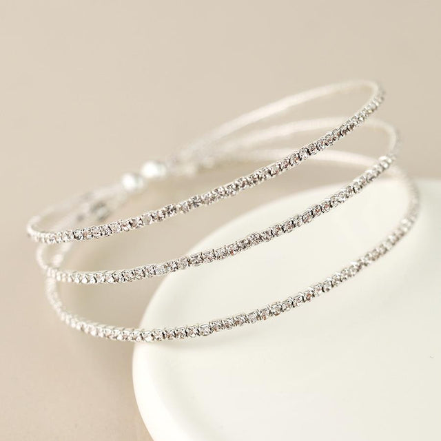 Crystal Three Layer Silver Bangle