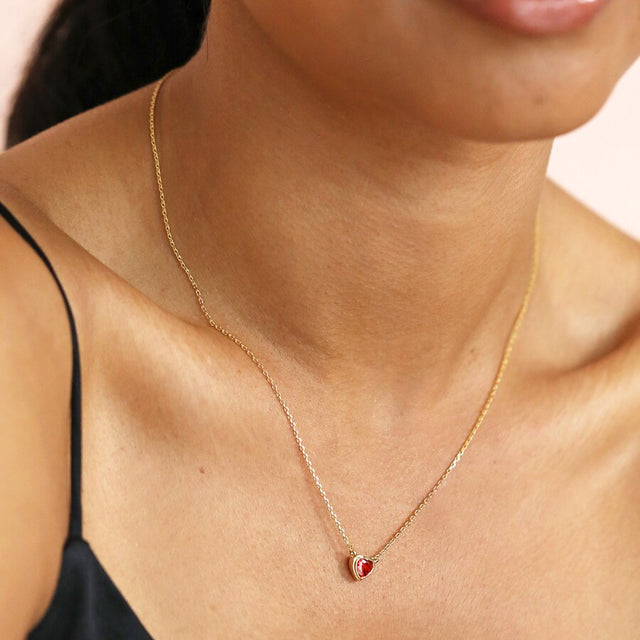 Red Stone Heart Pendant Necklace in Gold
