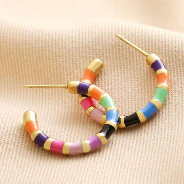 Multi Colour Enamel Hoop Earrings