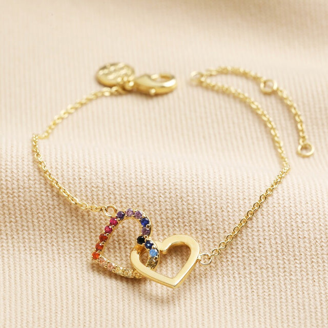 Interlocking Crystal Heart Bracelet in Gold