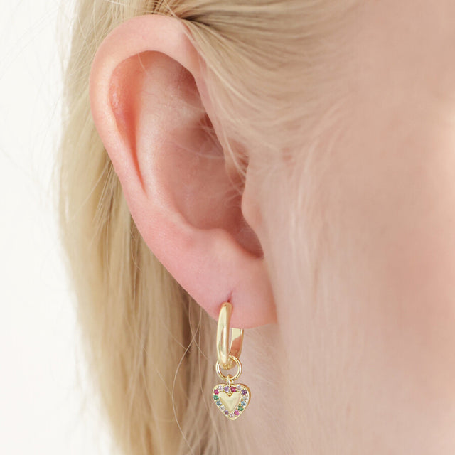 Mismatched Gemstone Heart Huggie Hoop Earrings