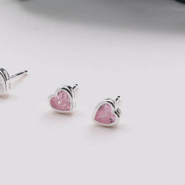 Granny Pink Crystal Heart Stud Earrings