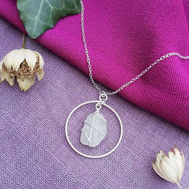 Silver Hoop White Sea Glass Necklace