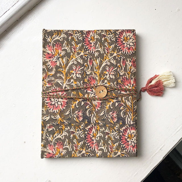 Large Olive Green Floral Notebook