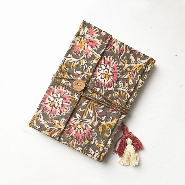 Small Olive Green Floral Notebook