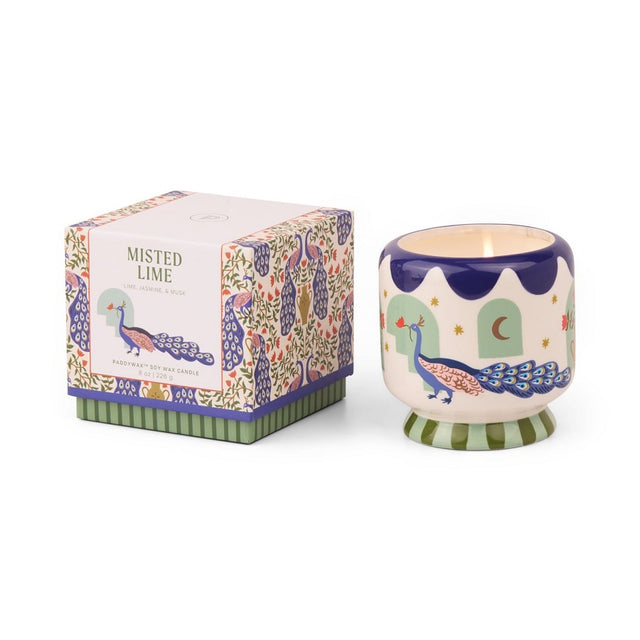 Misted Lime Peacock Ceramic Candle in Gift Box