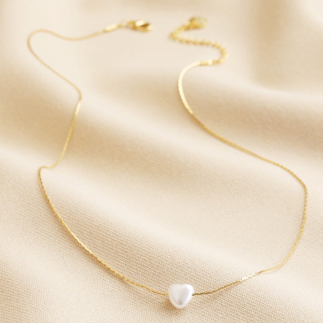 Pearl Heart Pendant Necklace in Gold