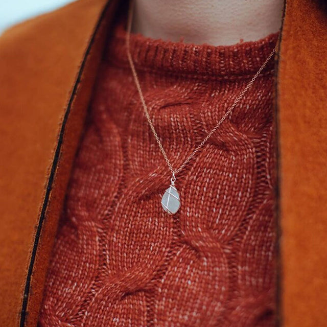 Rose Gold Classic White Sea Glass Necklace