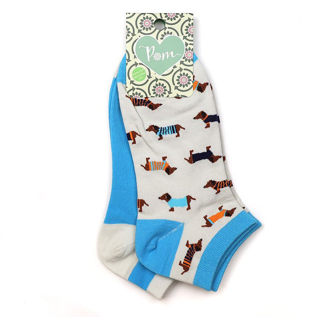 Pom Boutique Blue & White Sausage Dog 2 Pair Packet