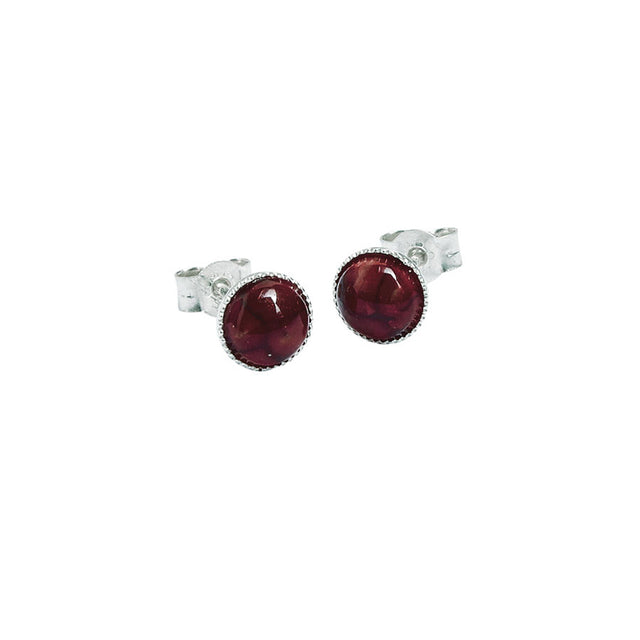 Small Round Heather Silver Stud Earrings