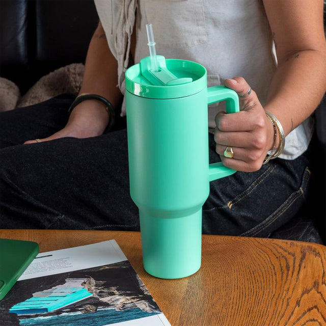 Mint Green Travel Tumbler with Handle