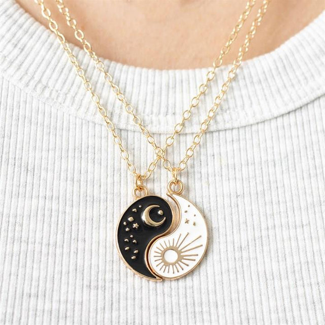 Pair of Yin Yang Best Friend Pendant Necklaces Close Up