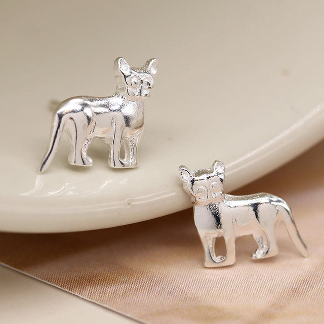 Silver Cat Stud Earrings
