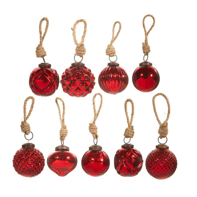 Mini Red Crackle Glass Bauble Set