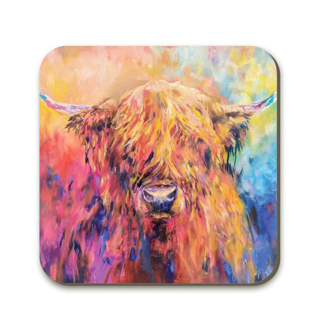 Rainbow Highland Cow Coaster