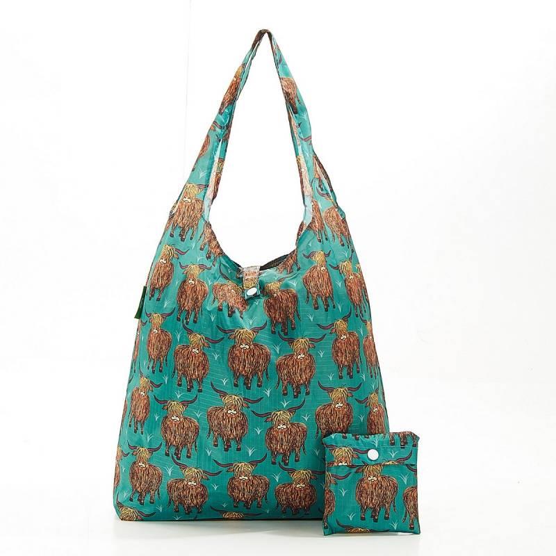 Eco Chic Teal Highland Cow Foldable Shopper Maia Gifts