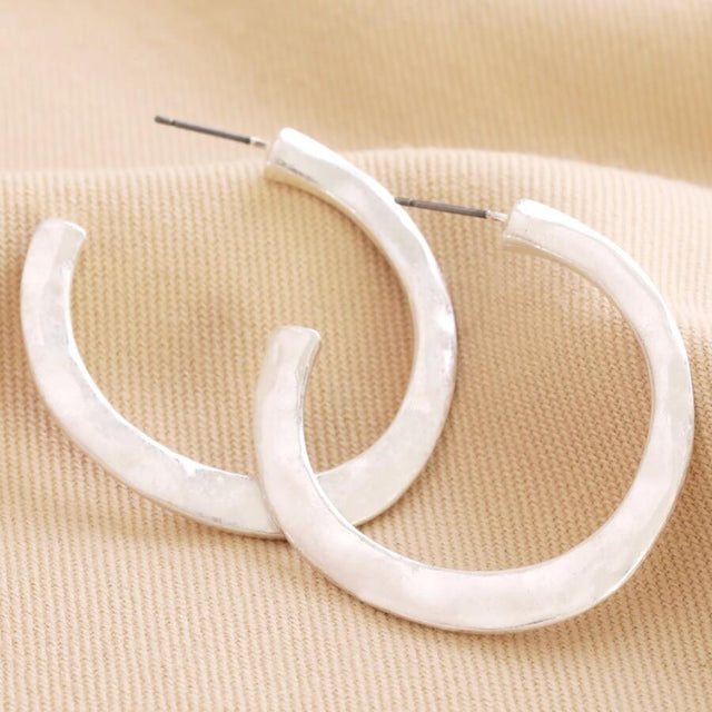 Organic Hammered Hoop Earrings in Silver