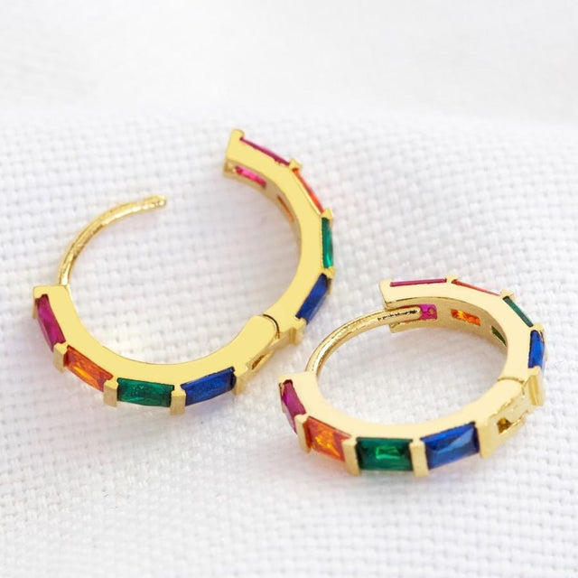 Rainbow Huggie Hoop Earrings in Gold