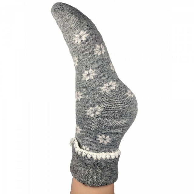 Grey Cuff Socks with Cream Snowflake Pattern