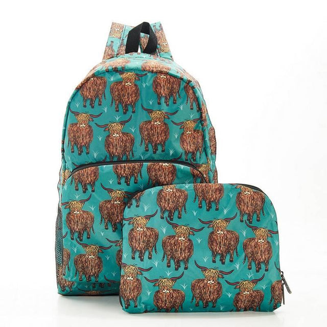 Teal Highland Cow Foldable Backpack