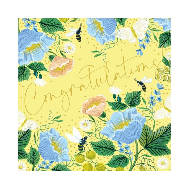 Yellow Floral Bee Congratulations Greeting Card